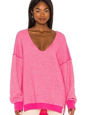 FREE PEOPLE NWOT SWEATER WEATHER HOT PINK COMBO SWEATER XL